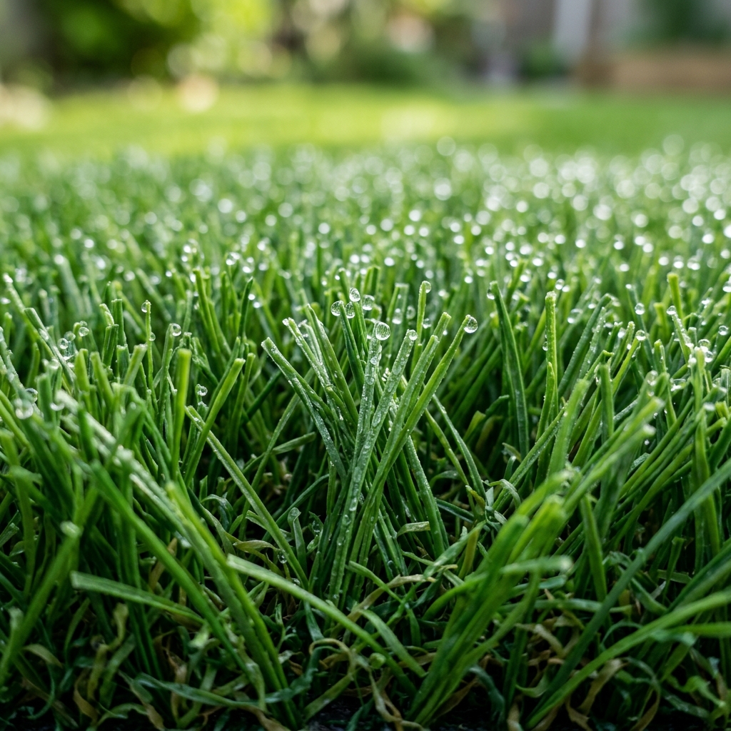Close-up of premium artificial grass texture showing realistic dense pile